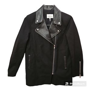 Sandro Size 38 (Small) Cotton and Lamb Leather Asymmetrical Zip Moto Jacket
